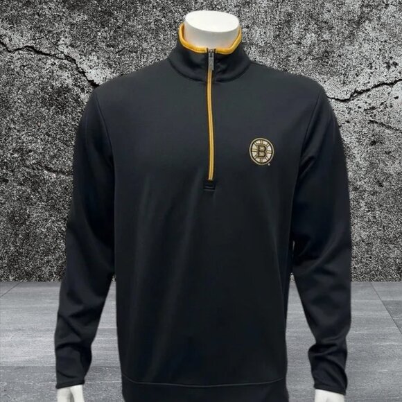 Boston Bruins NHL 1/4 Zip Pull Over Black Yellow Embroidered Jacket Antigua MD - Picture 2 of 9